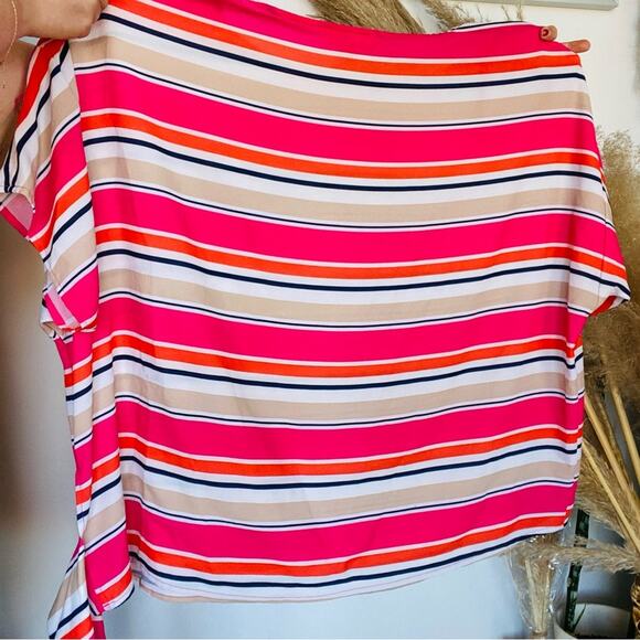 MICHAEL KORS Pink White Striped Side Tie Short Sleeve Tunic Blouse Top Shirt 3X - Picture 5 of 11